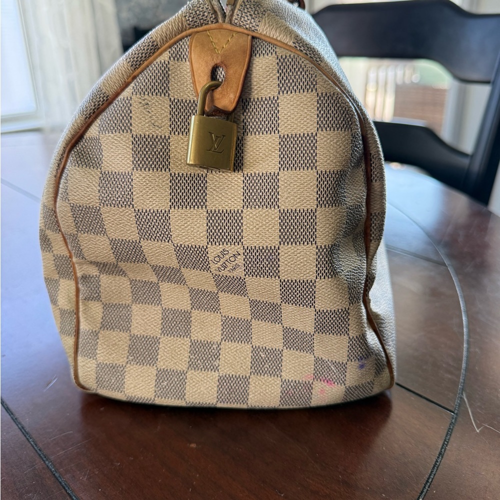 Louis Vuitton Damier Azur Canvas Speedy Bag in Brown and Cream - Picture 4 of 10